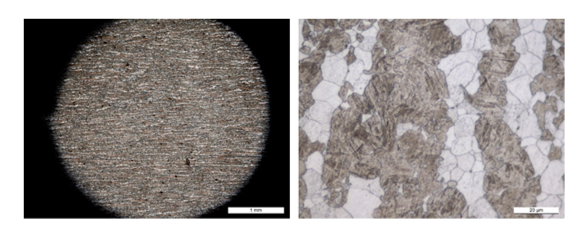 Figure 3. Left. Low magnification micrograph of the obtained microstructure. Right. Detail of the final grain structure.